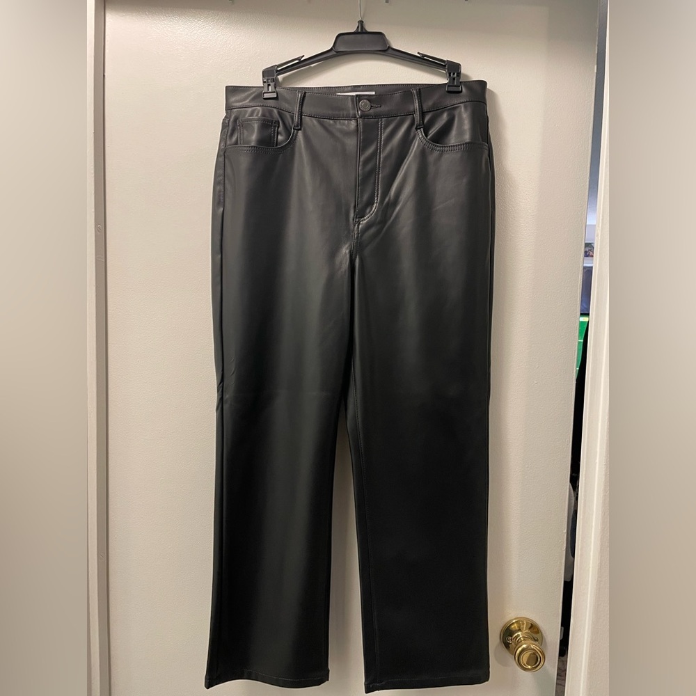 LOFT Black Straight Leg Faux Leather 5-Pocket Pants - Picture 3 of 5